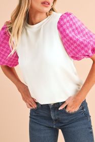 White Tweed Lantern Sleeve Patchwork Blouse (size: (US 4-6)S)