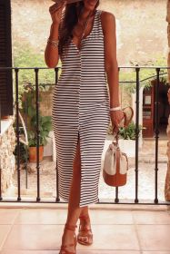 White Stripe Sleeveless Button Front Midi Dress (size: (US 16-18)XL)