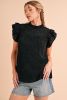 Black Frilled Neck Ruffle Textured Blouse