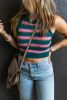 Pink Stripe Knit Crewneck Cropped Tank Top