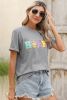 Gray Easter Egg HAPPY Chenille Letter Graphic T Shirt
