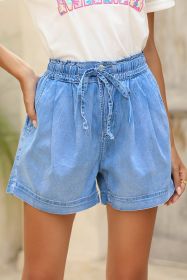 Beau Blue Casual Chambray Drawstring Denim Shorts (size: 16)