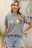 Gray Easter Egg HAPPY Chenille Letter Graphic T Shirt