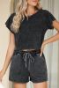 Black Acid Washed T Shirt & Drawstring Shorts Loungewear Set