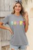 Gray Easter Egg HAPPY Chenille Letter Graphic T Shirt