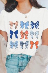 White Stars and Strip Bowknot Graphic Crew Neck Tee (size: (US 4-6)S)
