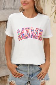 White MAMA Leopard Embroidered Crew Neck Graphic Tee (size: (US 4-6)S)