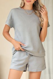 Gray 2Pcs Solid Textured Drawstring Shorts Set (size: (US 4-6)S)