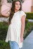 White Hollow Knit Splicing Keyhole Back Tunic Top