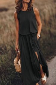 Black Solid Split Sleeveless Tunic Maxi Dress (size: (US 16-18)XL)