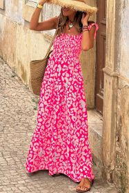 Pink Leopard Ruffle Straps Smocked High Waist Maxi Dress (size: (US 16-18)XL)