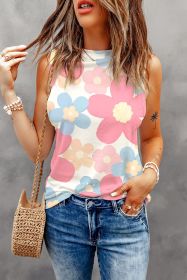 Pink Floral Print Round Neck Sleeveless Top (size: (US 16-18)XL)