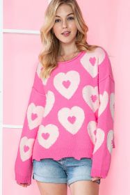 Bonbon Pearl Beaded Heart Drop Shoulder Sweater (size: (US 16-18)XL)