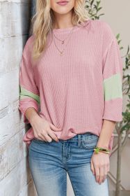 Light Pink Ribbed Colorblock Drop Sleeve Top (size: (US 16-18)XL)