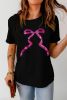 Black Sequin Bow Knot Graphic Roll Up Sleeve T Shirt