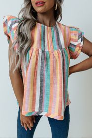 Multicolor Striped Back Button Keyhole Layered Sleeve Blouse (size: (US 4-6)S)