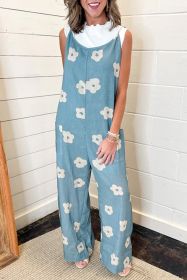 Blue 60s Flower Spaghetti Strap Pocket Drop Waist Jumpsuit (size: (US 16-18)XL)