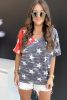 Real Teal Star Print Wrapped V-Neck Colorblock Tee