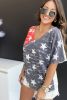 Real Teal Star Print Wrapped V-Neck Colorblock Tee