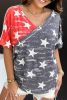 Real Teal Star Print Wrapped V-Neck Colorblock Tee