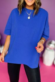 Dark Blue Solid Color Side Slit Tunic Top (size: (US 16-18)XL)