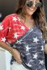 Real Teal Star Print Wrapped V-Neck Colorblock Tee