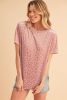 Pink Leopard Print Contrast Neckline Short Sleeve Blouse