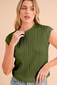 Jungle Green Wavy Textured Cap Sleeve Top (size: (US 8-10)M)