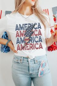 White American Flag Strip & Star Lighting Graphic Tee (size: (US 4-6)S)