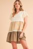 Khaki Ricrac Splicing Colorblock Flutter Sleeve Dress