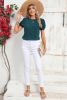 Blue Sapphire Button Decor Puff Short Sleeve T-shirt