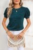 Blue Sapphire Button Decor Puff Short Sleeve T-shirt