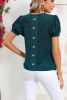 Blue Sapphire Button Decor Puff Short Sleeve T-shirt
