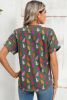 Blackish Green Cheetah Print Split V Neck Blouse