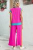 Strawberry Pink Colorblock Cap Sleeve Tee and Wide Leg Pants Set