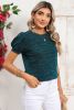 Blue Sapphire Button Decor Puff Short Sleeve T-shirt