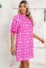 Bright Pink Spotted Print Puff Sleeve Smocked Mini Dress
