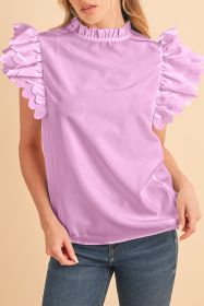 Bright Pink Solid Scalloped Ruffle Sleeve Blouse (size: (US 4-6)S)