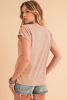 Apricot Pink Solid Color Button Decor Batwing Sleeve Tee