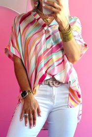 Multicolour Abstract Print High Low Blouse (size: (US 12-14)L)