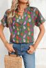Blackish Green Cheetah Print Split V Neck Blouse