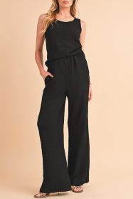 Black Crinkled U Neck Tank and Wide Leg Pants Set (size: (US 4-6)S)