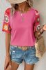 Strawberry Pink Floral Crochet Short Sleeve T Shirt