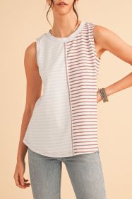 Brown Striped Center Seamed Patchwork Tank Top (size: (US 16-18)XL)