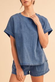 Light Blue Denim Loose Fit Tee and Shorts Set (size: (US 16-18)XL)