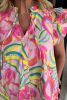 Pink Button Front Frill Neck Ruffle Trim Abstract Mini Dress
