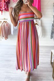 Multicolour Boho Striped Spaghetti Strap Smocked Back Maxi Dress (size: (US 16-18)XL)