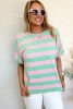 Pink Stripe Colorblock Cuffed Sleeve Loose Tee