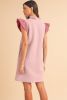 Light Pink Textured Puff Sleeve Ruffled V Neck Mini Dress