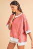 Multicolour Stripe Contrast Trim Drop Sleeve Loose Top